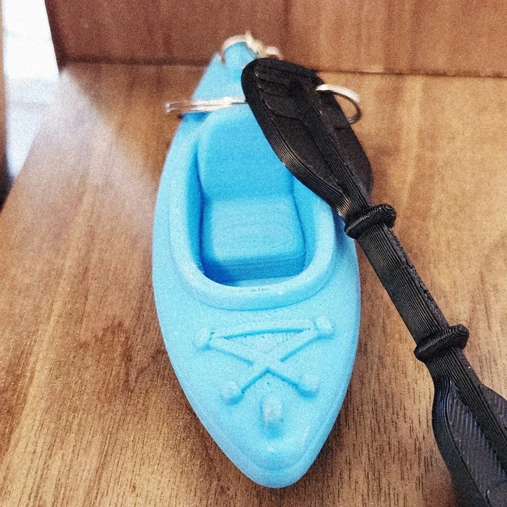 Unbranded Blue Kayak Keychain with Black Paddle Miniature Outdoor Accessory